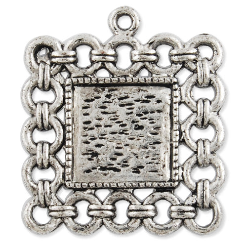 50 pieces  Antique Silver Square Zinc Alloy Cameo Cabochon Base Setting Pendants,Nickle and Lead free;fit 10mm cabochon