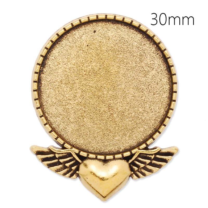30mm anqitue gold plated brooch blank,brooch bezel,heart with wings,zinc alloy,lead and nickle free,sold by 10pcs/lot
