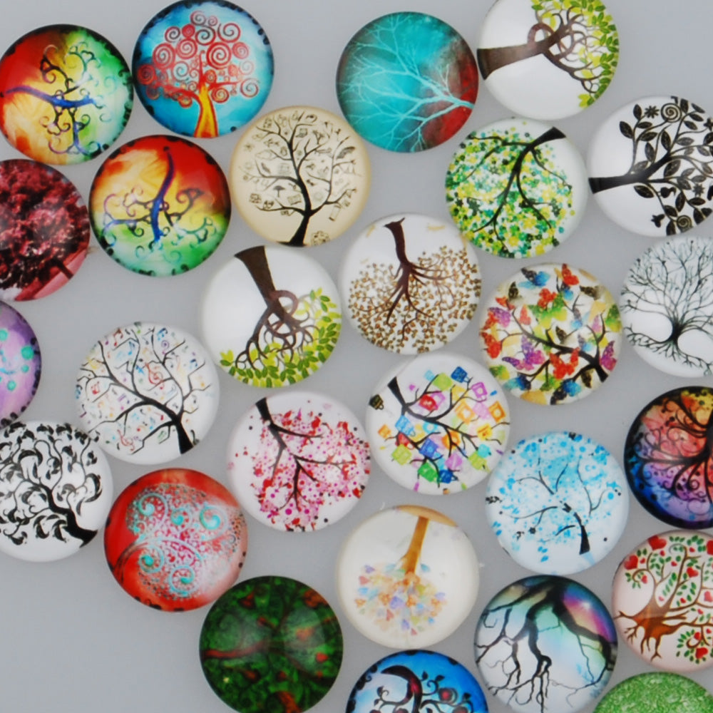 18MM Round pattern glass cabochons with mixed tree,colorful photo glass cabochon,flat back,thickness 5mm,50 pieces/lot