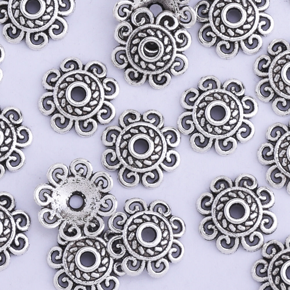 12mm  Tibet Silver Plated Flower Spacer Bead Caps Metal Beads Jewelry Findings DIY 50pcs