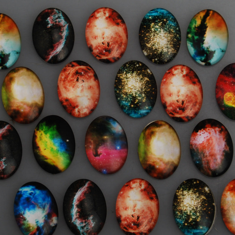 18*25MM Cosmic Space Pattern Glass Cabochons,Oval Glass Cabochons,Flat Back,thickness 5.2mm,Sold 20 pieces/lot