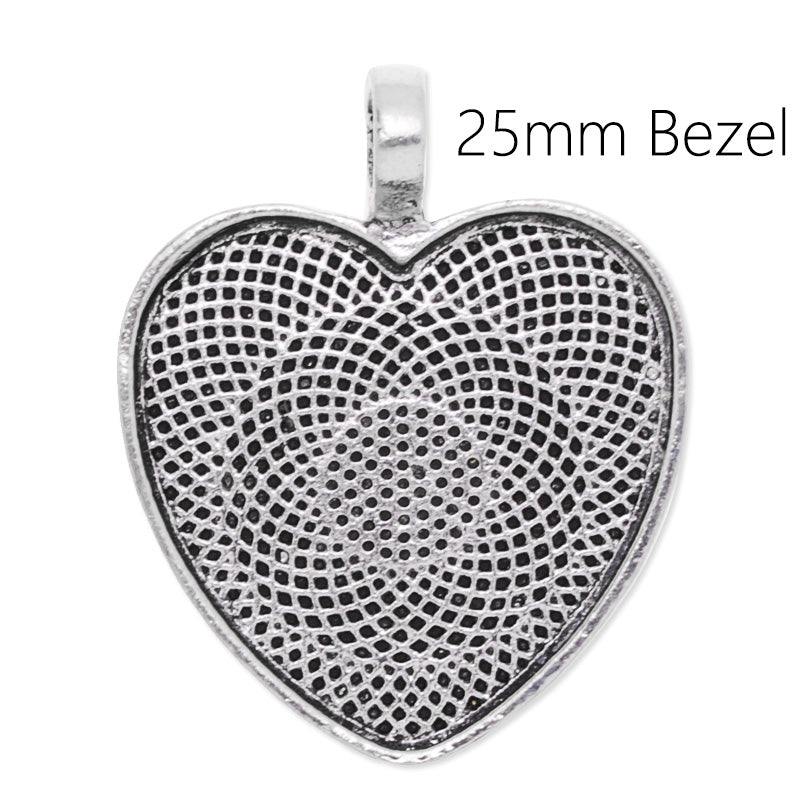 20 pieces Antique Silver Heart Zinc Alloy Cameo Cabochon Base Setting Pendants,Nickle and Lead free;fit 25*25mm cabochon