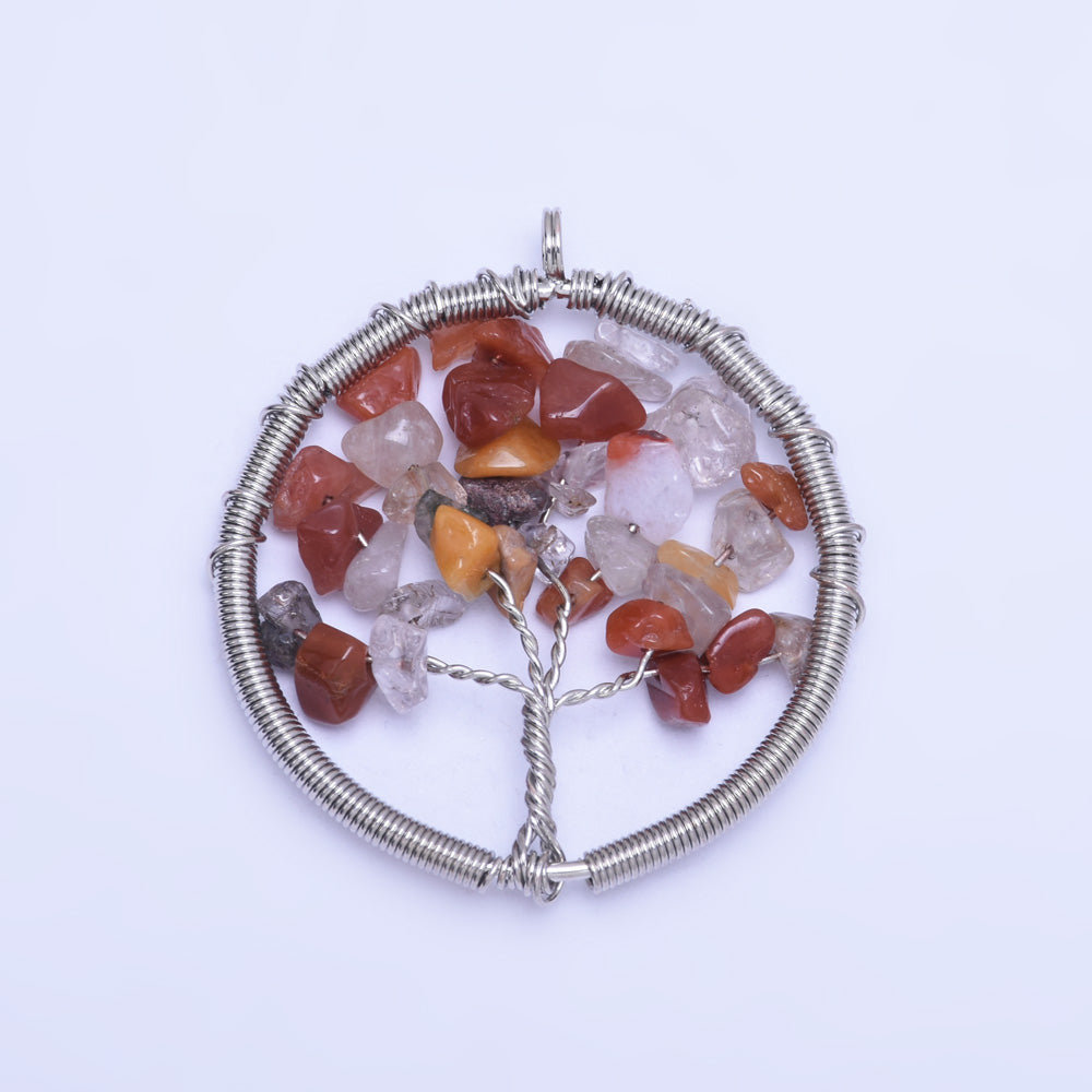 1 Mix Color Irregular Natural Stone Healing Fashion Jewelry Charm Crystal High Quality Pendant Tree of Life Women'sFashion Handwork 46mm