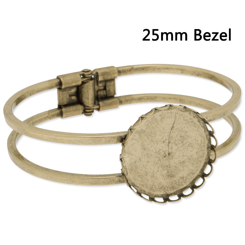 Antique Bronze Bracelet with 25mm(inside) Round edge Bezel,Brass Filled,5pcs/lot