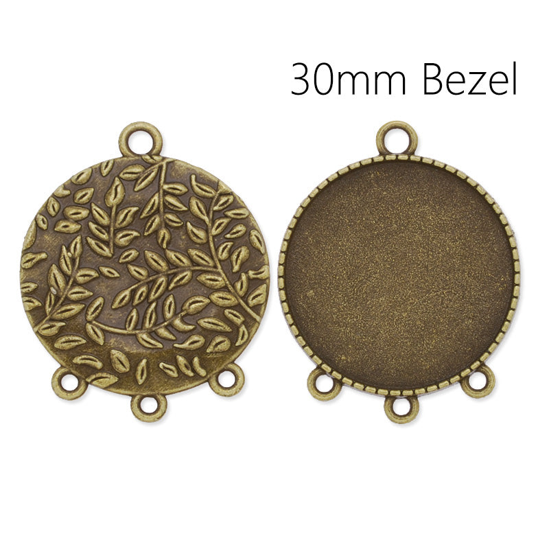 30mm Round pendant tray connector with olive branch in the back,Zinc alloy filled,Antique Bronze plated,20pcs/lot