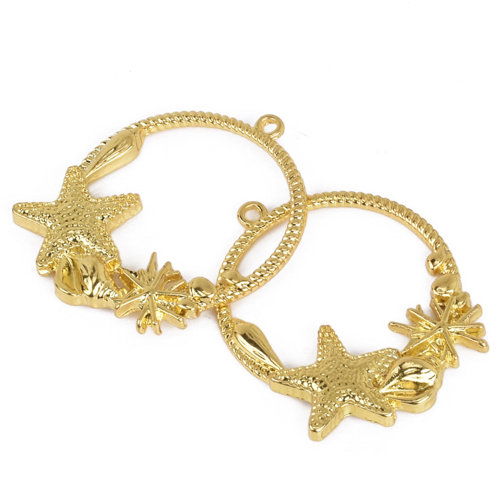 41*35*2mm Starfish Open Back Pendant Resin Setting Blanks Metal frame Open Back Bezel Charms pendant Jewelry Findings gold 10pcs