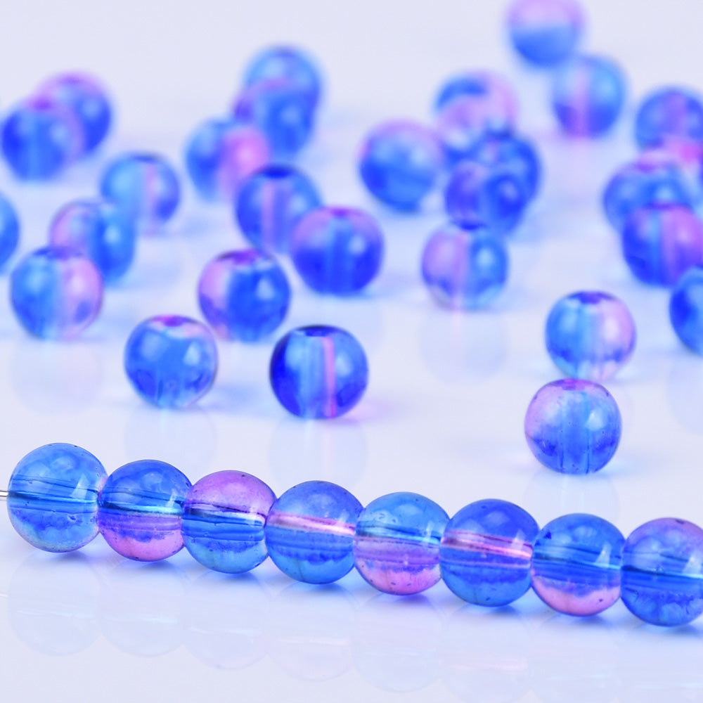 6mm Glass Round Beads Glass Ball Beads Czech Glass round Seed Beads Jewelry Making Beading Supplies Blue Violet 50pcs