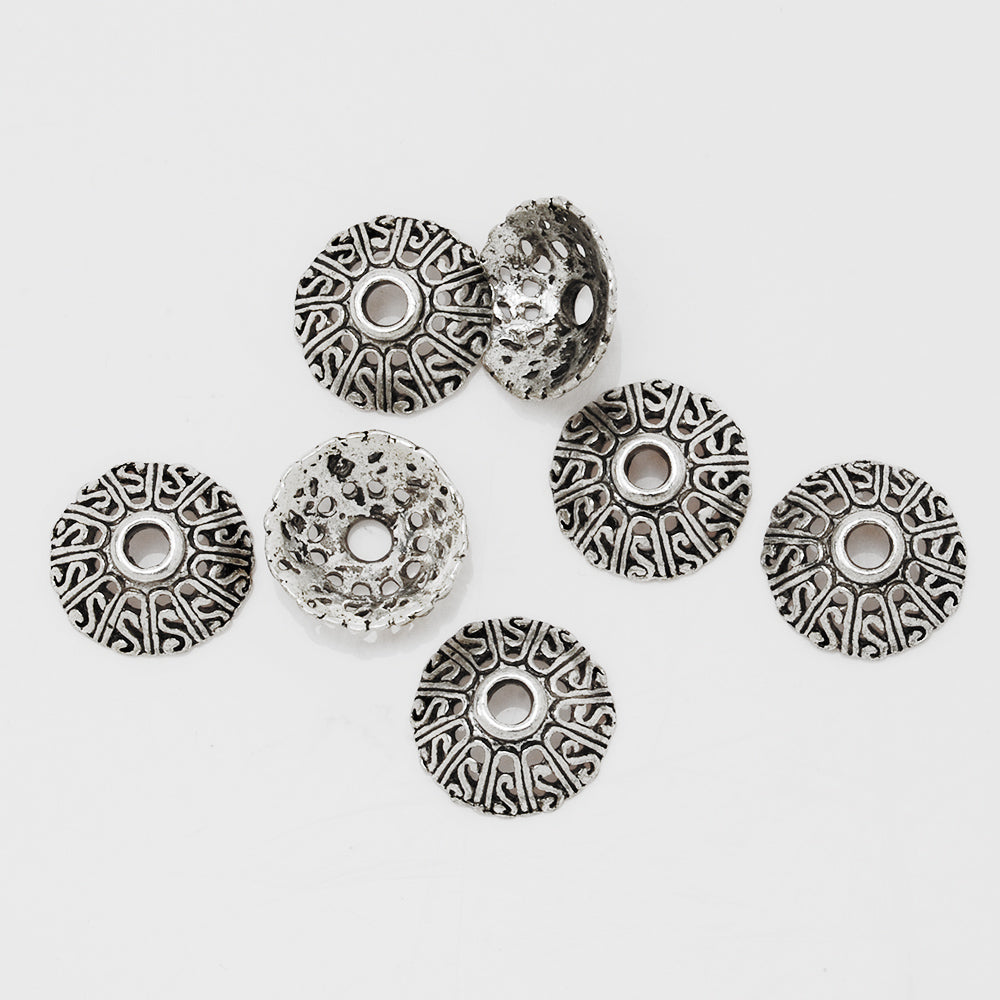 14mm Flower Bead Caps,Antique Silver Buddhism Jewelry Findings,Bulk caps,Thickness 5mm,sold 50pcs/lot