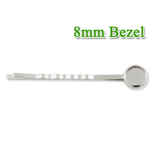 55*8MM Nickel Plated Bobby Pin With bezel,fit 8mm glass cabochon,sold 50pcs per package