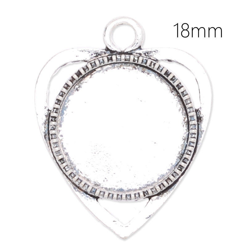 Heart cameo base with 18mm round bezel,zinc alloy filled,antique silver plated,20pcs/lot