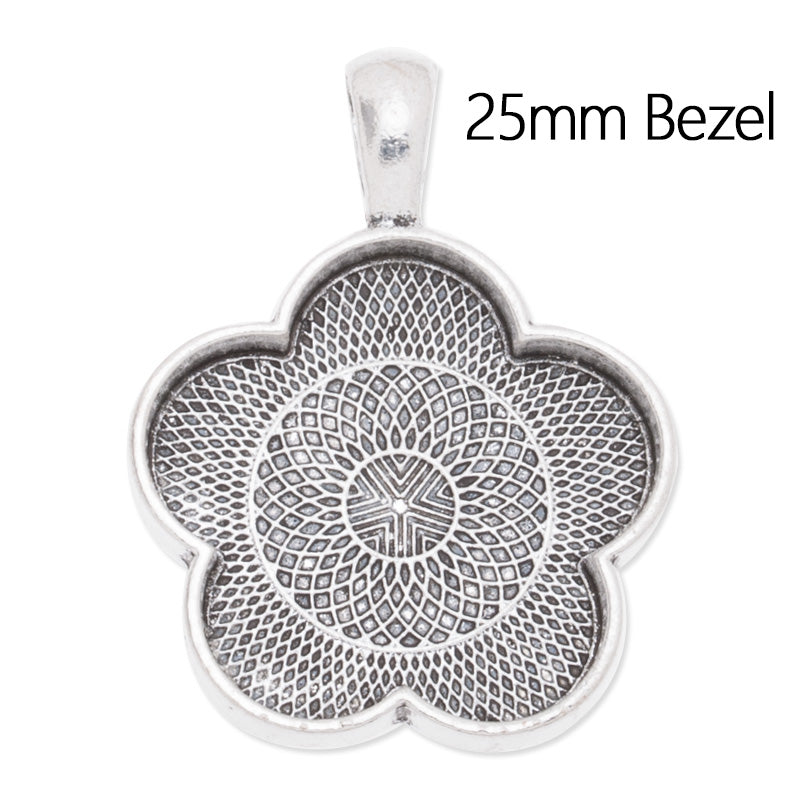 25mm(1 inch) Flower pendant trays,Zinc Alloy filled,antique silver plated,20pcs/lot