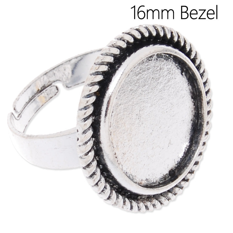 Adjuestable Ring With 16mm edge Round Bezel,Antique Silver,Zinc Alloy Filled,20pcs/lot