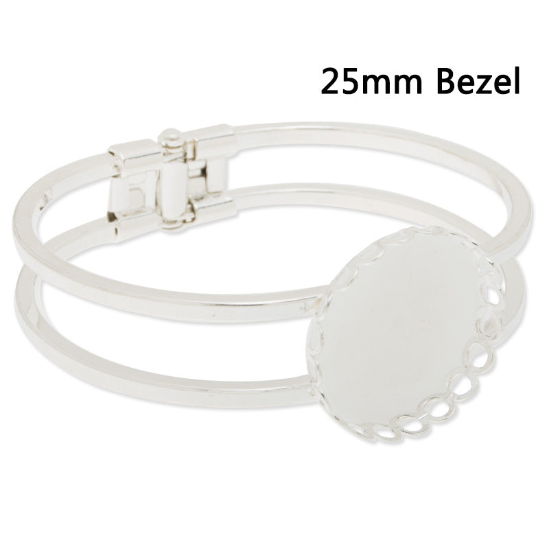 Silver Bracelet with 25mm(inside) Round edge Bezel,Brass Filled,5pcs/lot