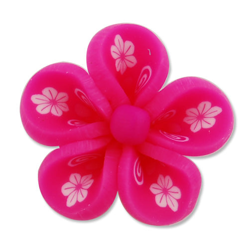 25MM HandMade And Flat Back Polymer Clay Flower Beads,Hot Pink,Side Drilled Hole Size 2.5MM,Lead Free,Sold 50 PCS Per Package