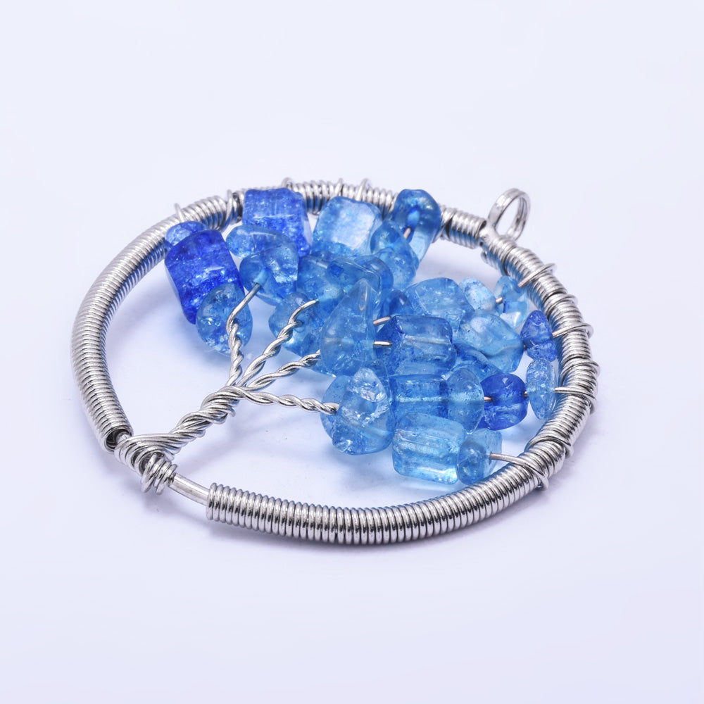 1 Blue 46mm Healing Irregular Natural Stone  Fashion Jewelry Charm Crystal High Quality Pendant Tree of Life Women'sFashion Handwork