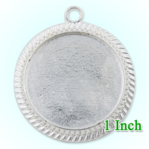 32MM Silver Plated Round Zinc Alloy Cameo Cabochon Base Setting pendant,Nickle and Lead free;fit 25mm glass cabochon;sold 20pcs per pkg