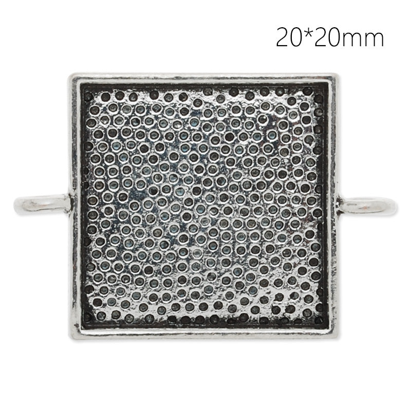 20x20mm Antique Silver plated square Zinc Alloy Cabochon Base Setting Pendants with 2 hangings, 20 pieces/lot