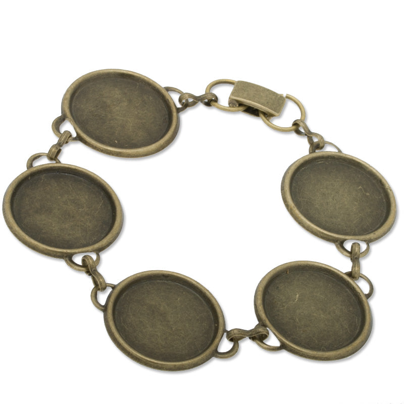 2014 new design Antique Bronze plated bracelet with 5pcs 18mm pad;fit 18mm round glass cabochon;sold 5pcs per pkg