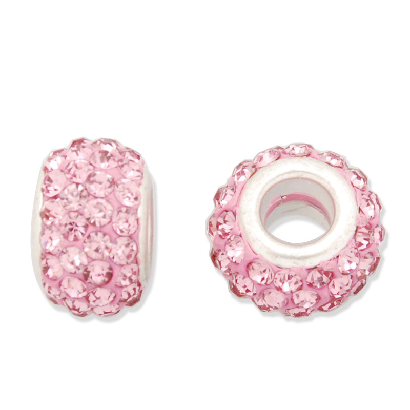 8*13MM Pink Pave Crystal Beads,Brass Base,Hole Size about4.0MM,Sold  5PCS Per Package