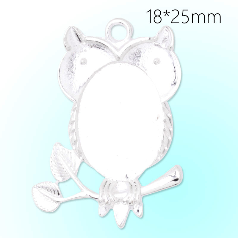 Owl pendant tray with 18x25mm oval Bezel,zinc alloy filled,shine silver plated,20pcs/lot