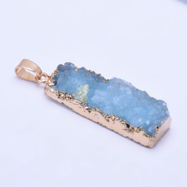 1 Blue 40*9mm  Agate Rectangle Drusy Pendant Gold Plated Jewelry Making Handmake  DIY Natural stone Healing Fashion Jewelry Charm
