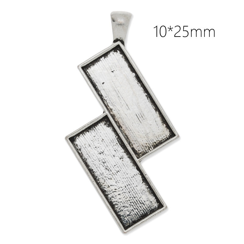 10x25mm antique silver plated rectangle cabochon base setting pendant,2 blanks,pendant bezel, 10 pieces/lot