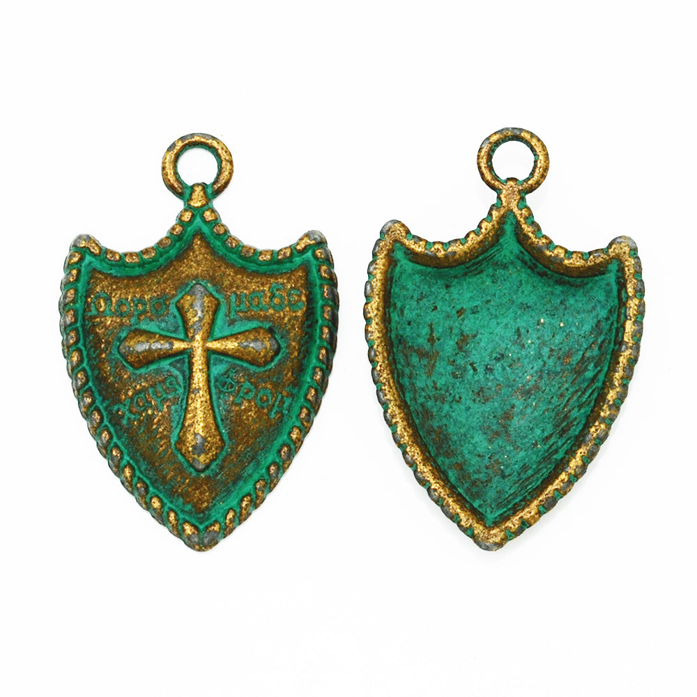 Cameo Pendant,Verdigris Patina Jewelry Pendant Charms,Shield,Thickness 4mm,sold 20pcs/lot