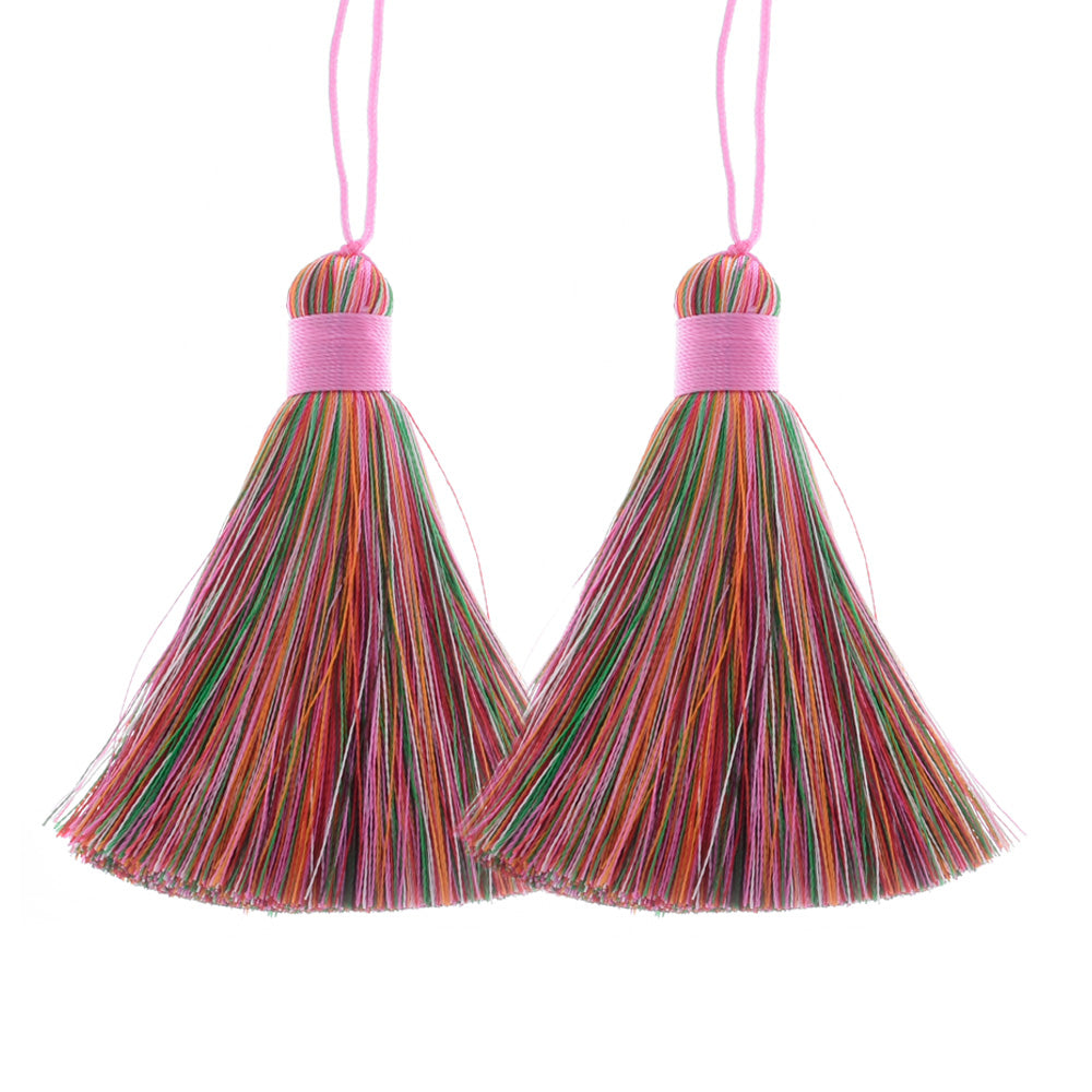 8cm Rainbow Rayon Tassel Silk Tassels Multicolor Gradient Color Jewelry Making Supplies Keychain Handbag  2pcs 10190957