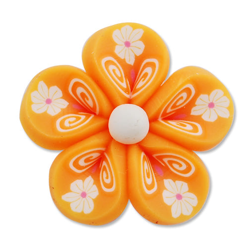 25MM HandMade And Flat Back Polymer Clay Flower Beads,Orange,Side Drilled Hole Size 2.5MM,Lead Free,Sold 50 PCS Per Package