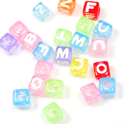 7*7MM Cube Transparent Alphabet Beads Acrylic Mixed Alphabet Mixed Colors,Sold per PKG of 2000 PCS