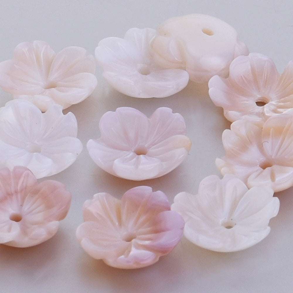 8mm Pink Mother of Pearl Flower Carved Shell Natural shell diy jewelry accessories Natural shell charm central hole 1mm 6pcs