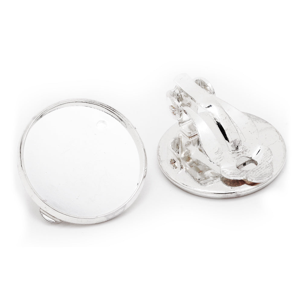 18mm Round Silver Plated Metal Blank Earring Clip Base,Earring Clip Blanks,Cabochon base earring clip,sold 50pcs/lot