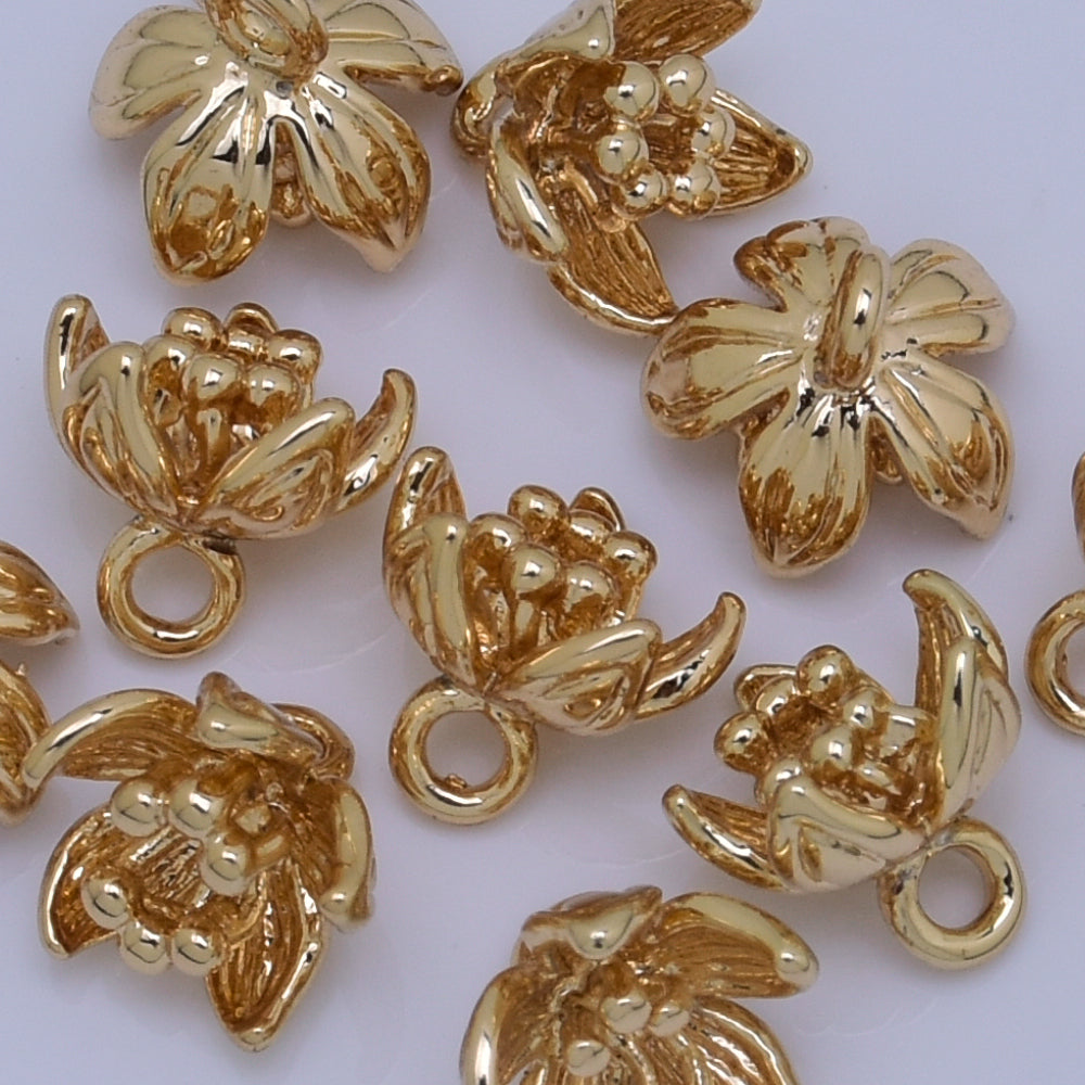 24k Gold plated Brass flower Bud pendant/charm gold vermeil flower bud charm Jewelry Supply 7*9mm 10pcs