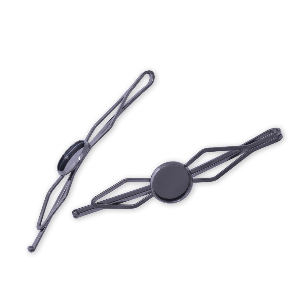 10 Round Bobby Hair Pin Clip Barrette Blanks with 12mm Bezel Hairpin Findings,Black