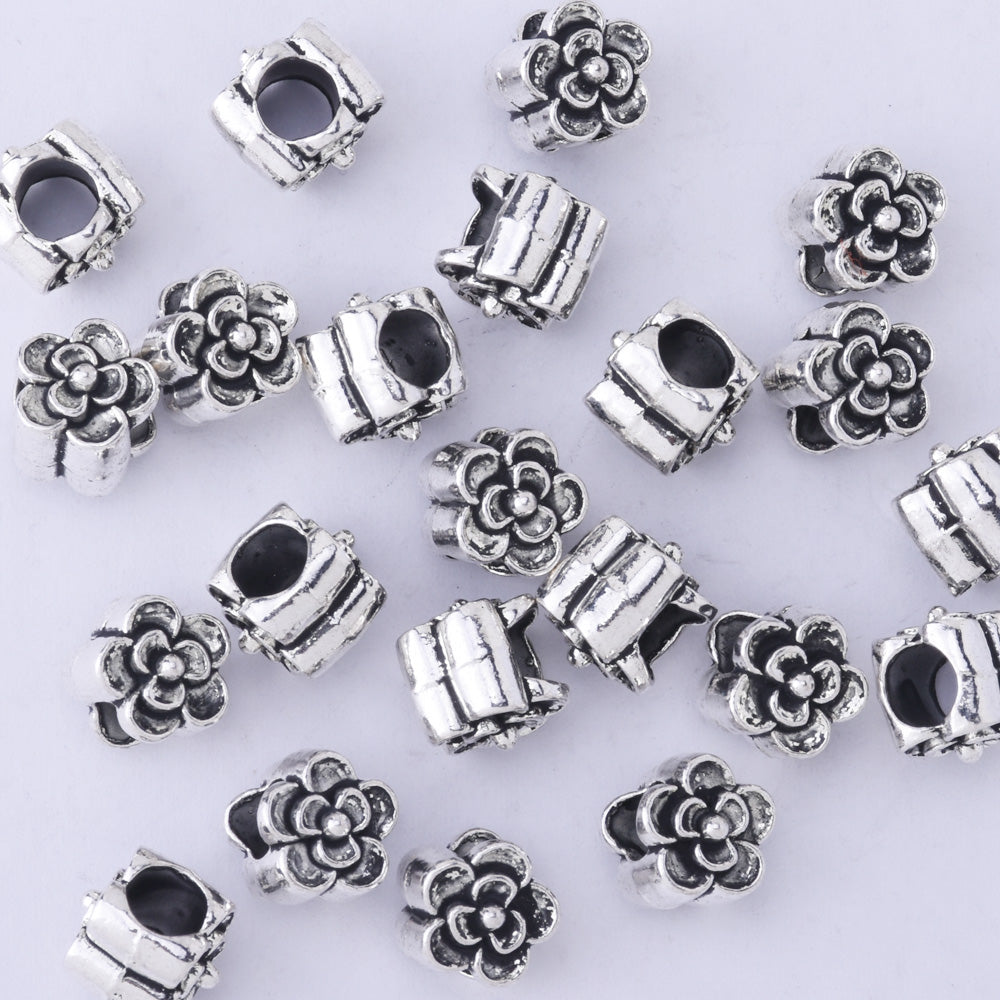 9mm Tibetan Silver Flower Spacer Beads fit Charm European Bracelet 50pcs