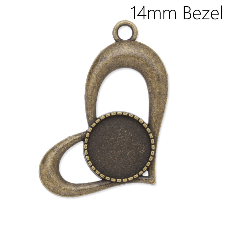 Heart Pendant with 14mm Round pendant trays,Zinc alloy filled,antique Bronze plated,20pcs/lot