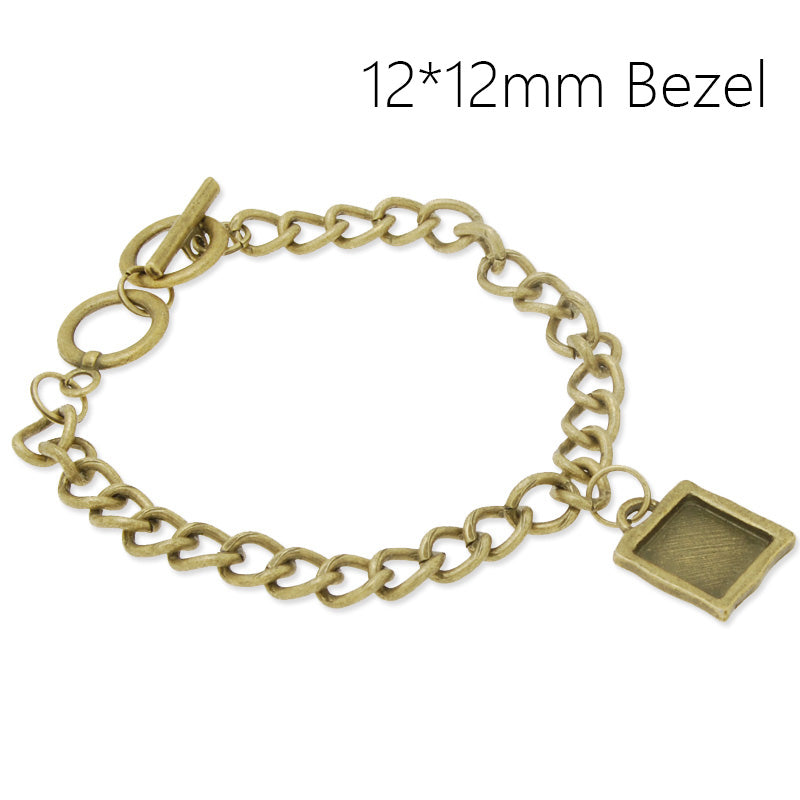 12*12mm New arrived Antique Bronze Bracelet Setting,Square Blank Bezels for Cabochon,Zinc Alloy filled,5pieces/lot
