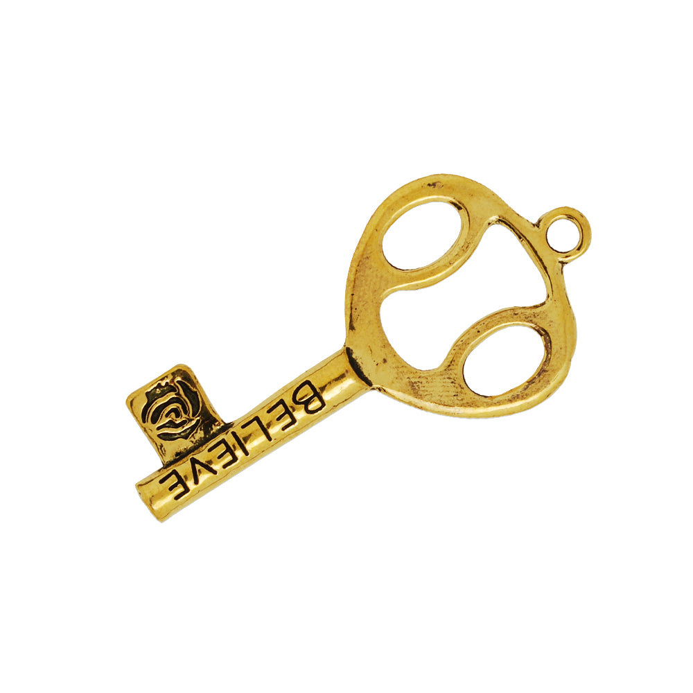 50*25mm Skeleton Keys,Vintage Keys Jewelry Pendant,'Believe',Antique Gold Charm Necklace Jewelry,sold 10pcs/lot