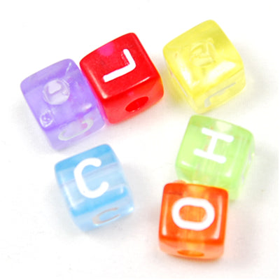 10*10MM Cube Transparent Alphabet Beads Acrylic Mixed Alphabet Mixed Colors,Sold per PKG of 550 PCS