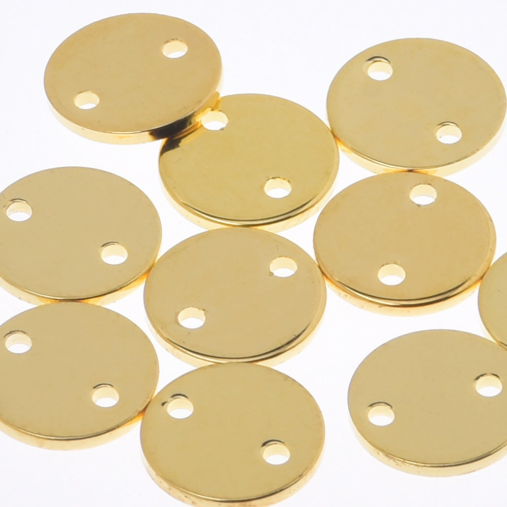 About 8mm two hole Brass Electroplate Discs Round Stamping Discs Stamping Blanks Stamping Tags wholesale 18 Golden 20pcs