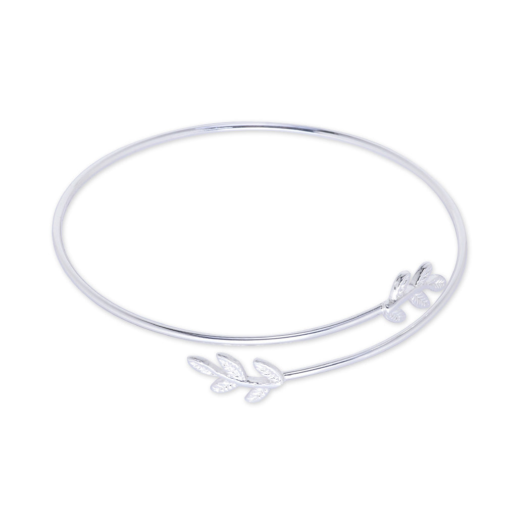 60mm Adjustable open Brass leaf bracelet nature bangle minimalist bracelet  Wedding Bridesmaid Gift plated silver 1pcs
