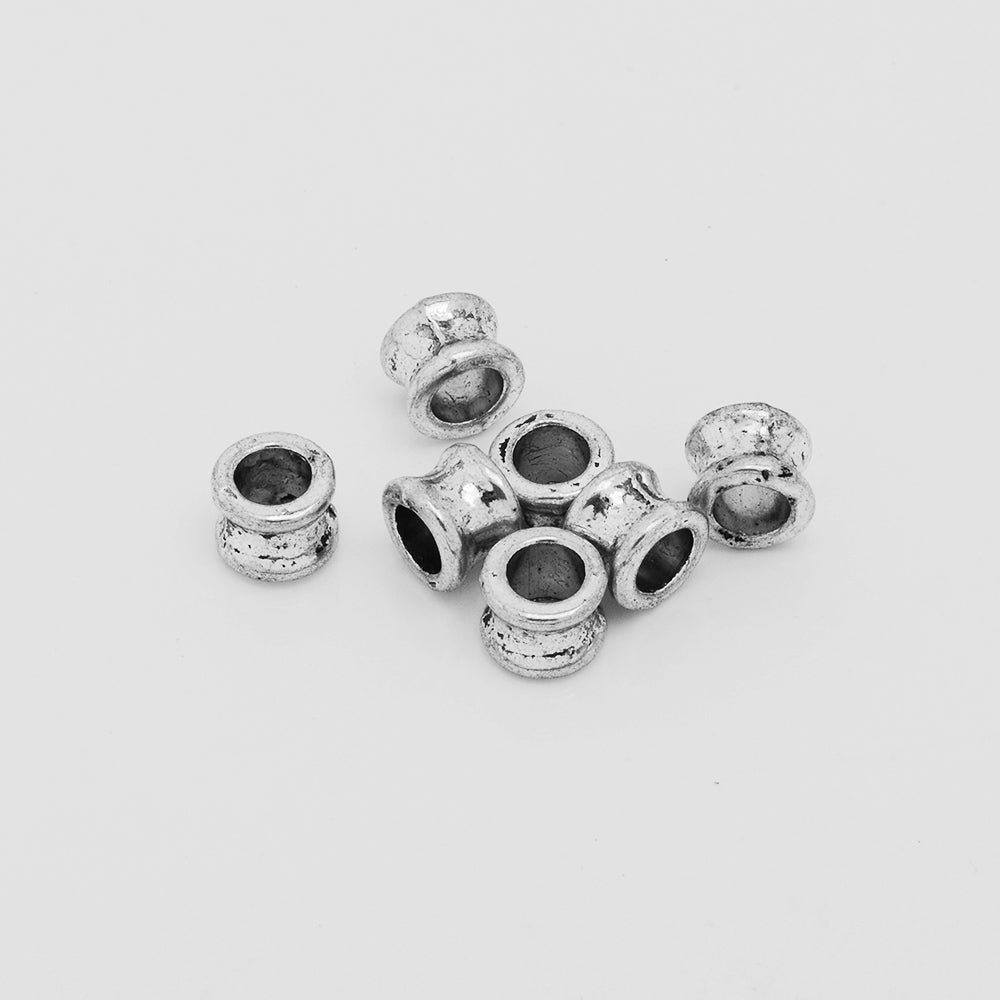 Silver Tone Spacer Beads,Diy Large Hole Spacer beads,Bulk beads,Length 6mm Sold 100pcs/lot