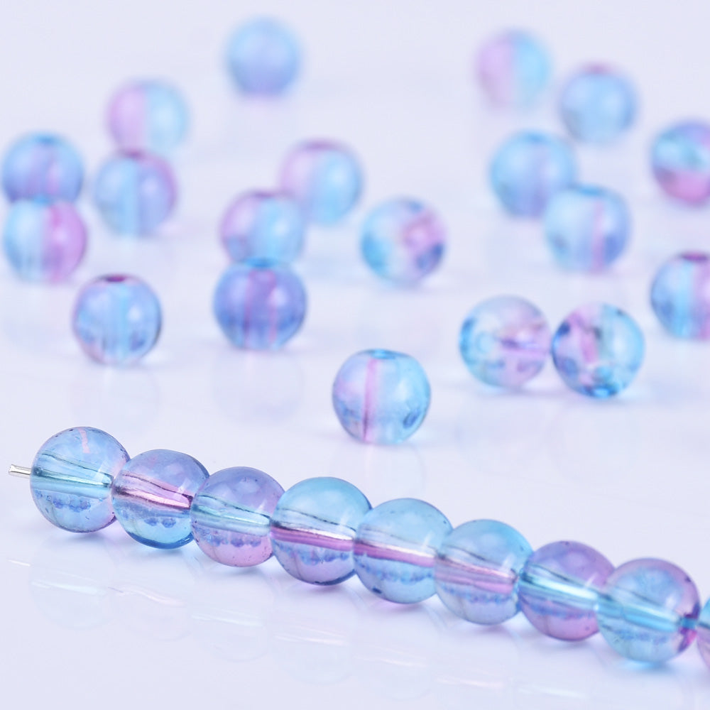 6mm Glass Round Beads Glass Ball Beads Czech Glass round Seed Beads Jewelry Making Beading Supplies Blue and red wine 50pcs