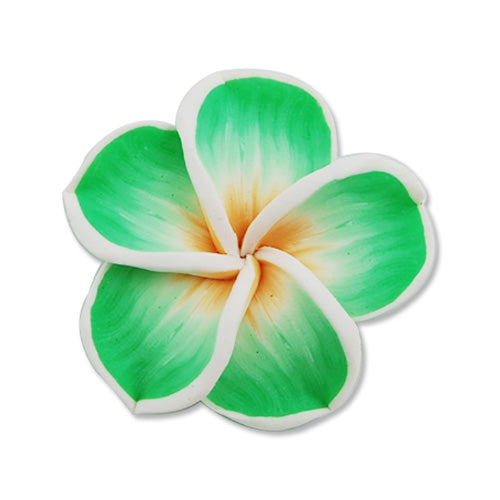 40MM HandMade And Flat Back Polymer Clay Flower Beads,Green,Side Drilled Hole Size 2.5MM,Lead Free,Sold 50 PCS Per Package