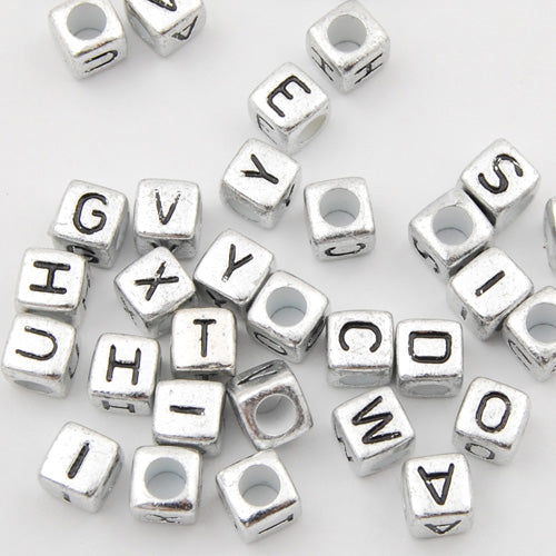 6*6 MM Cube Metalized Alphabet Acrylic Beads,Sold per PKG of 2800 PCS,A~Z available