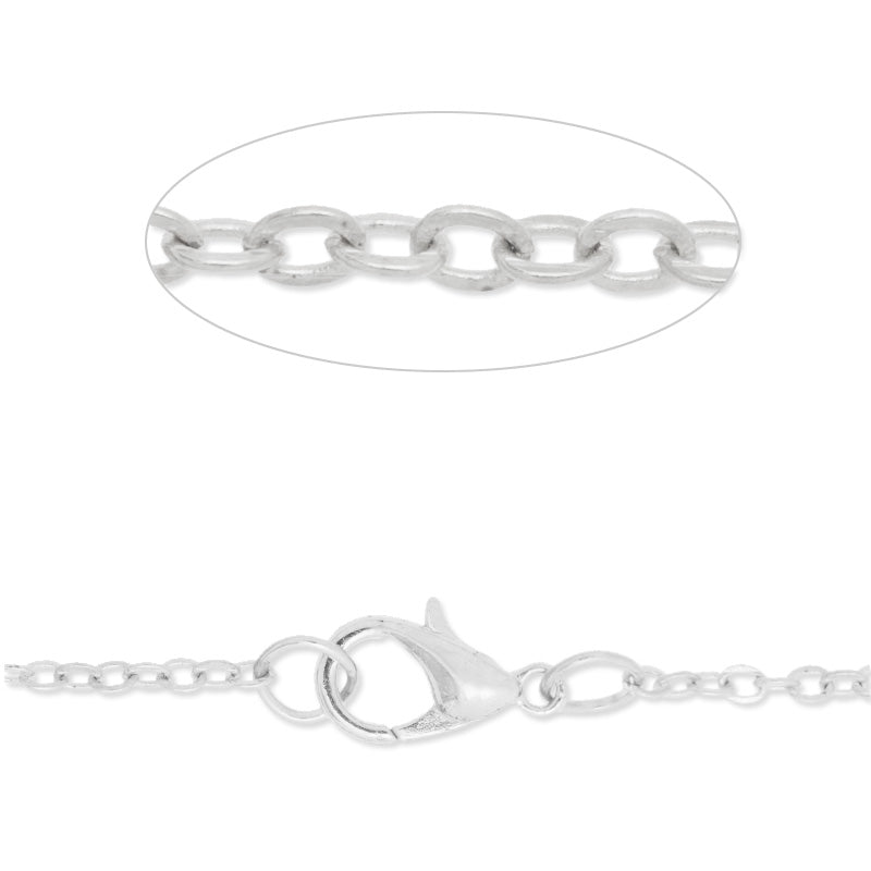 18 inch long flat necklace chain for pendant,2x3mm link size,Lobster Clasp end,Brass chain,silver plated,20pcs/lot