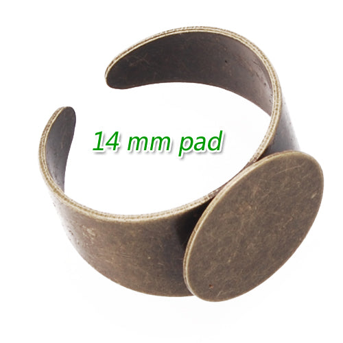 14mm Antique Bronze Plated Adjustable Ring Blanks Base With Flat Pad,fit 14mm glass cabochon,Sold 20PCS Per Package