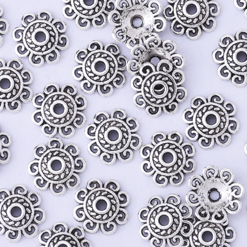10mm  Tibet Silver Plated Flower Spacer Bead Caps Metal Beads Jewelry Findings DIY 50pcs