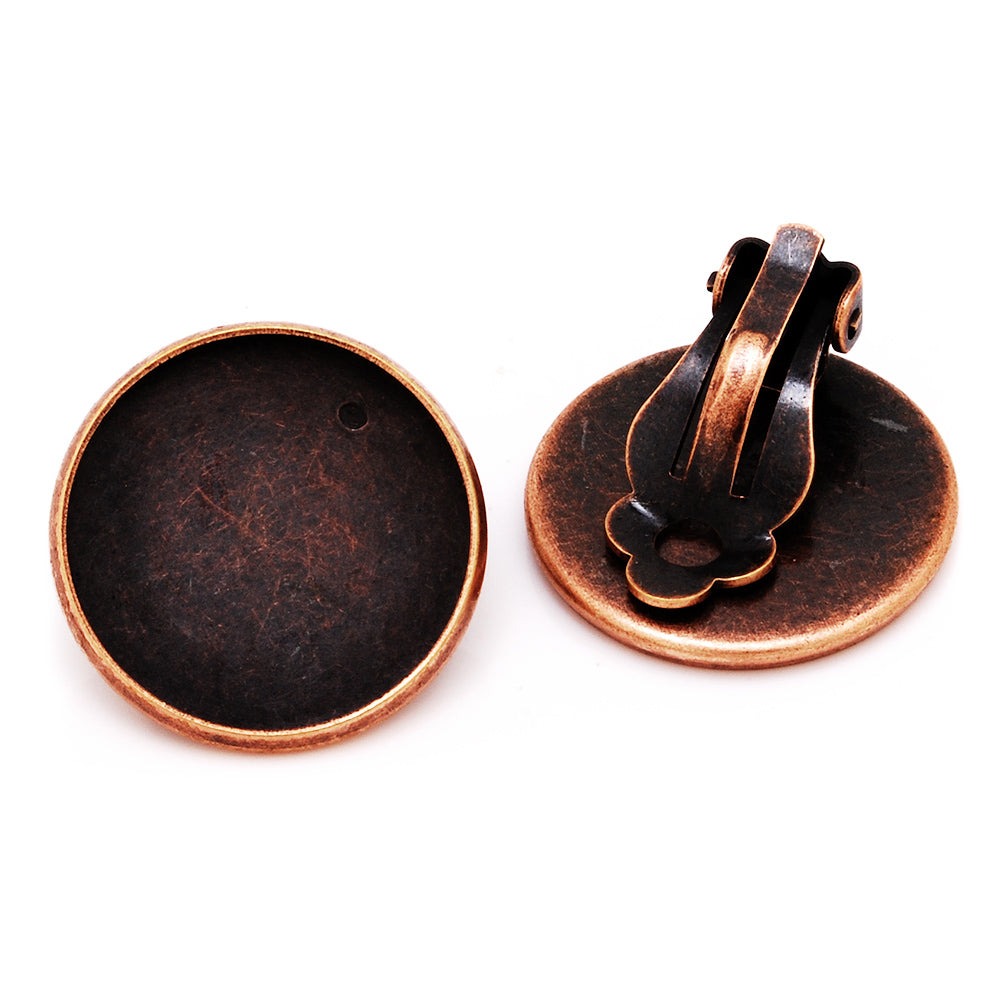 20mm Round Antique Copper Metal Blank Earring Clip Base,Earring Clip Blanks Setting,Cabochon base earring clip,sold 50pcs/lot