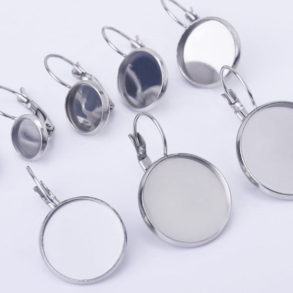 Stainless Steel French Lever Back Earring Bases Blanks 6/8/10/12/14/16/18/20mm Round Cabochons available Earring Findings 20pcs